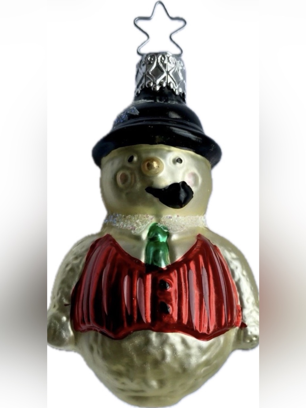 VTG Inge-Glas Germany Blown Glass Festive Snowman Ornament Red Vest 3.5"